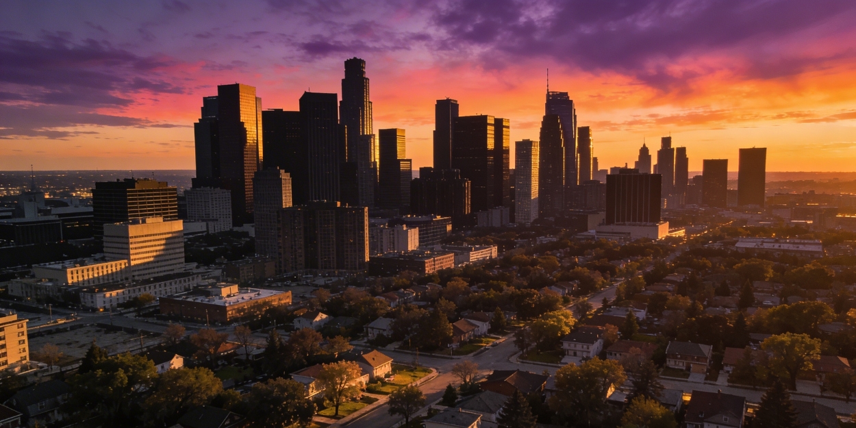 Los Angeles luxury skyline at golden hour